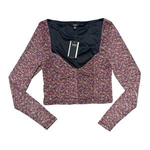 Afrm Mesh Lined Long Sleeve Micro Floral Print Blouse S